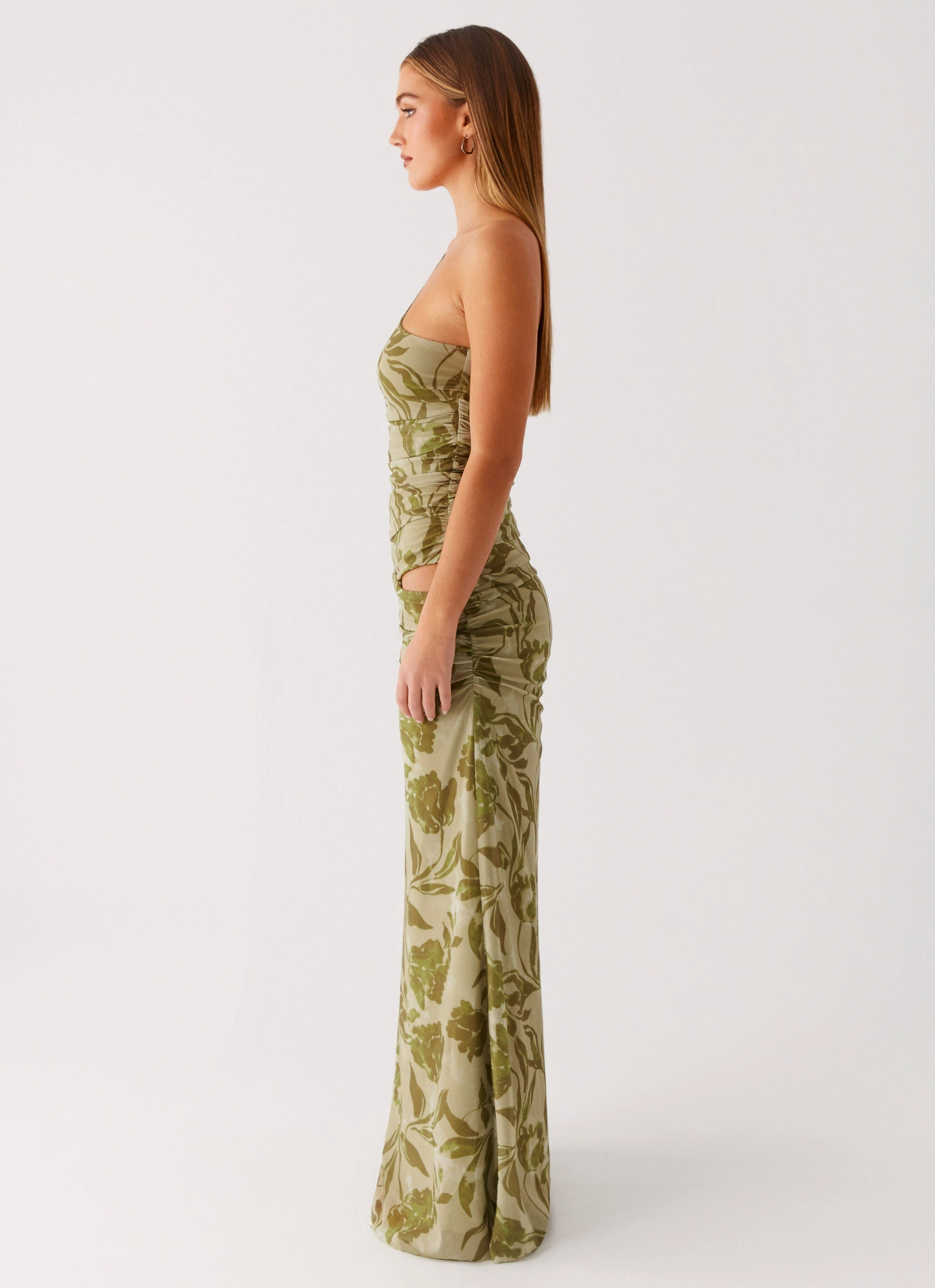 Georgiana Maxi Dress - Jade Fern Side-Zip Light Coral