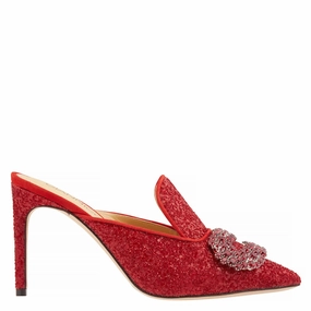 Moisture Wicking Liner QuickDry Giannico Ladies Ruby Red Daphne Glittered High-heel Mules