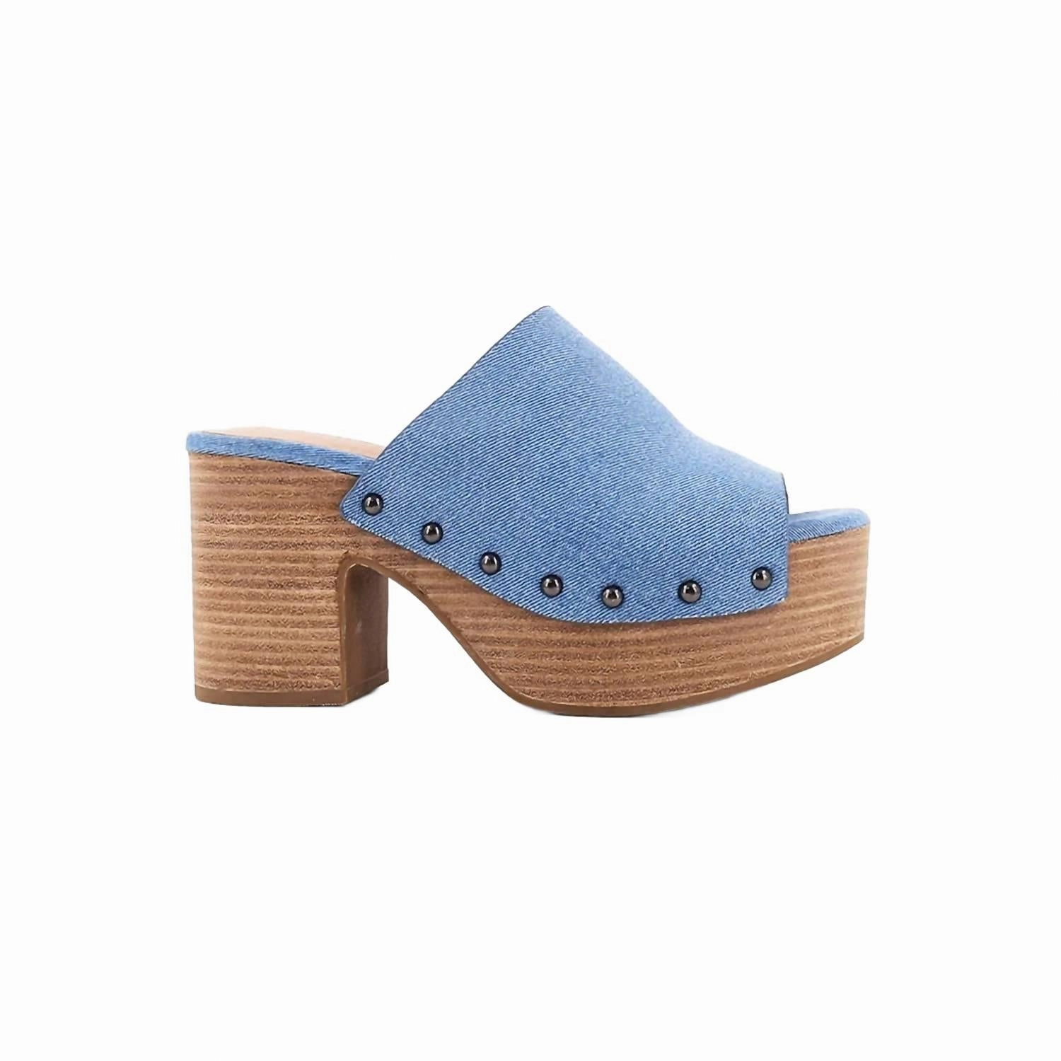 Gina Studded Platform Block Heel Clogs In Denim Anti   Slip Pattern