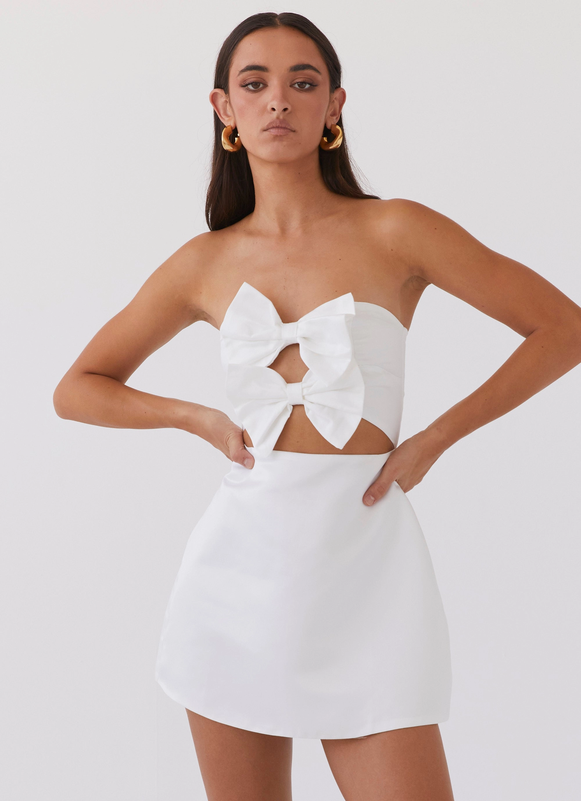 Girl Crush Bow Mini Dress - White Refined Vibe