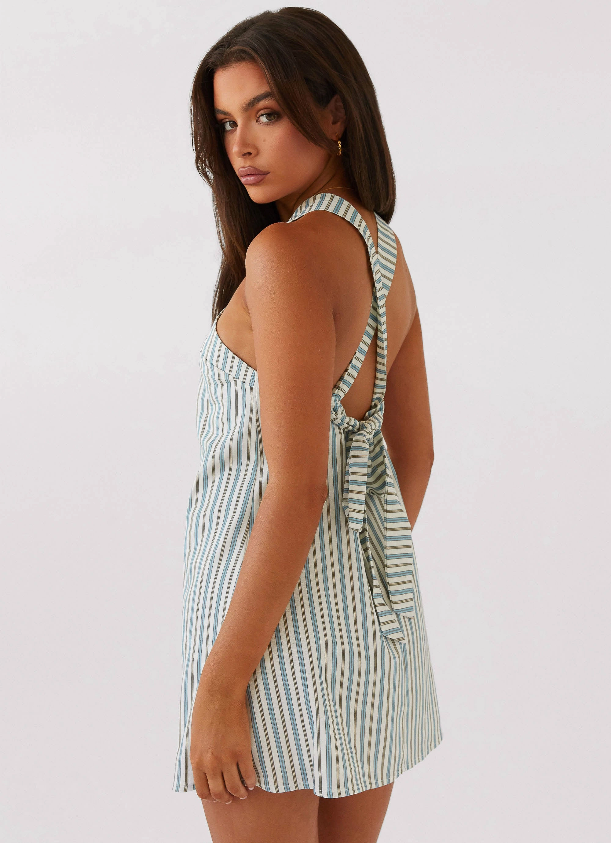 LayeredHemline Keira Linen Mini Dress - Blue Choc Stripe