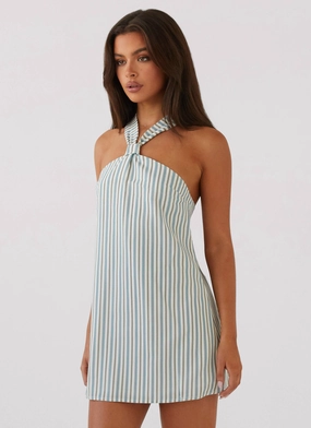 Farm Air Keira Linen Mini Dress - Blue Choc Stripe