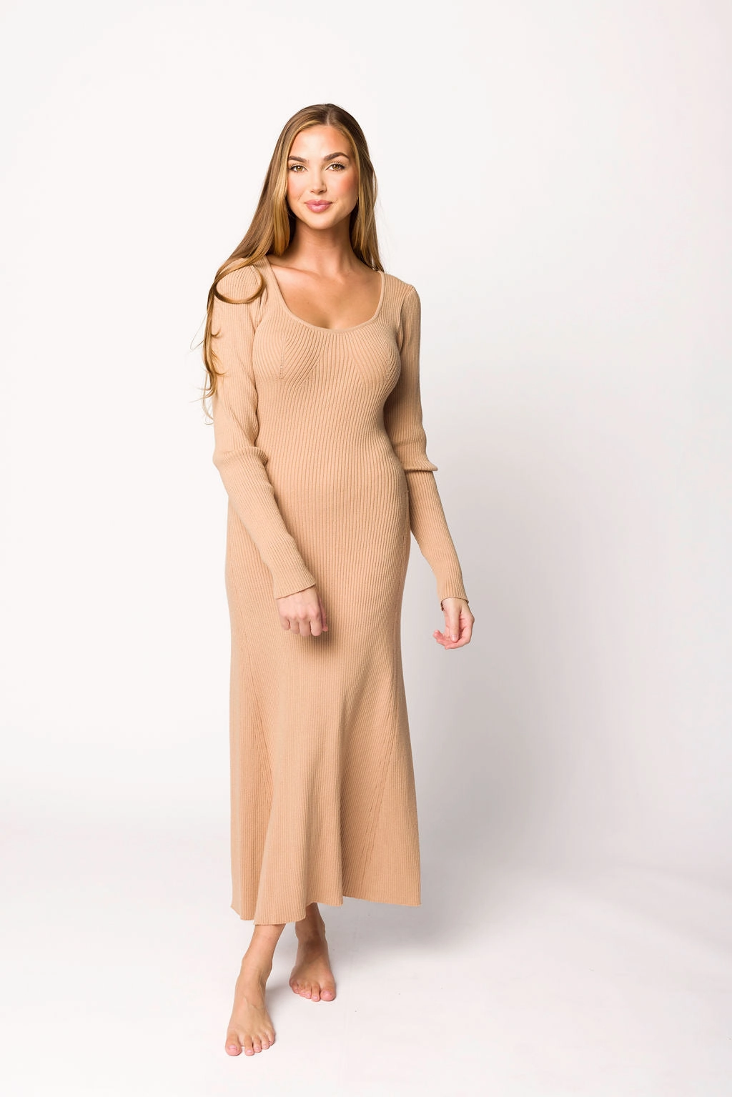 Alison Knit Sweater Maxi Dress in Almond Machine-washable