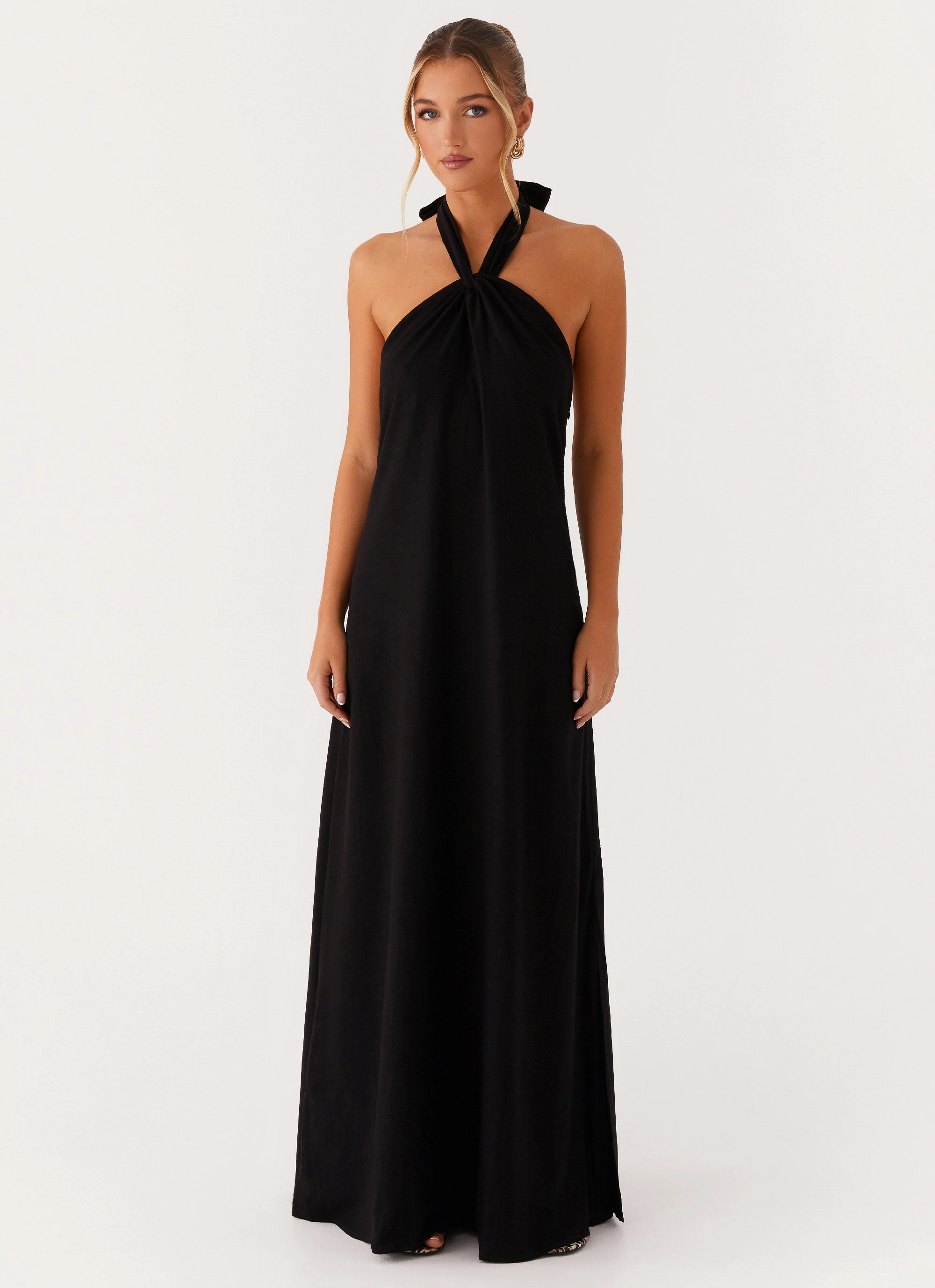 Beachwear Shade Glow Golden Child Linen Maxi Dress - Black