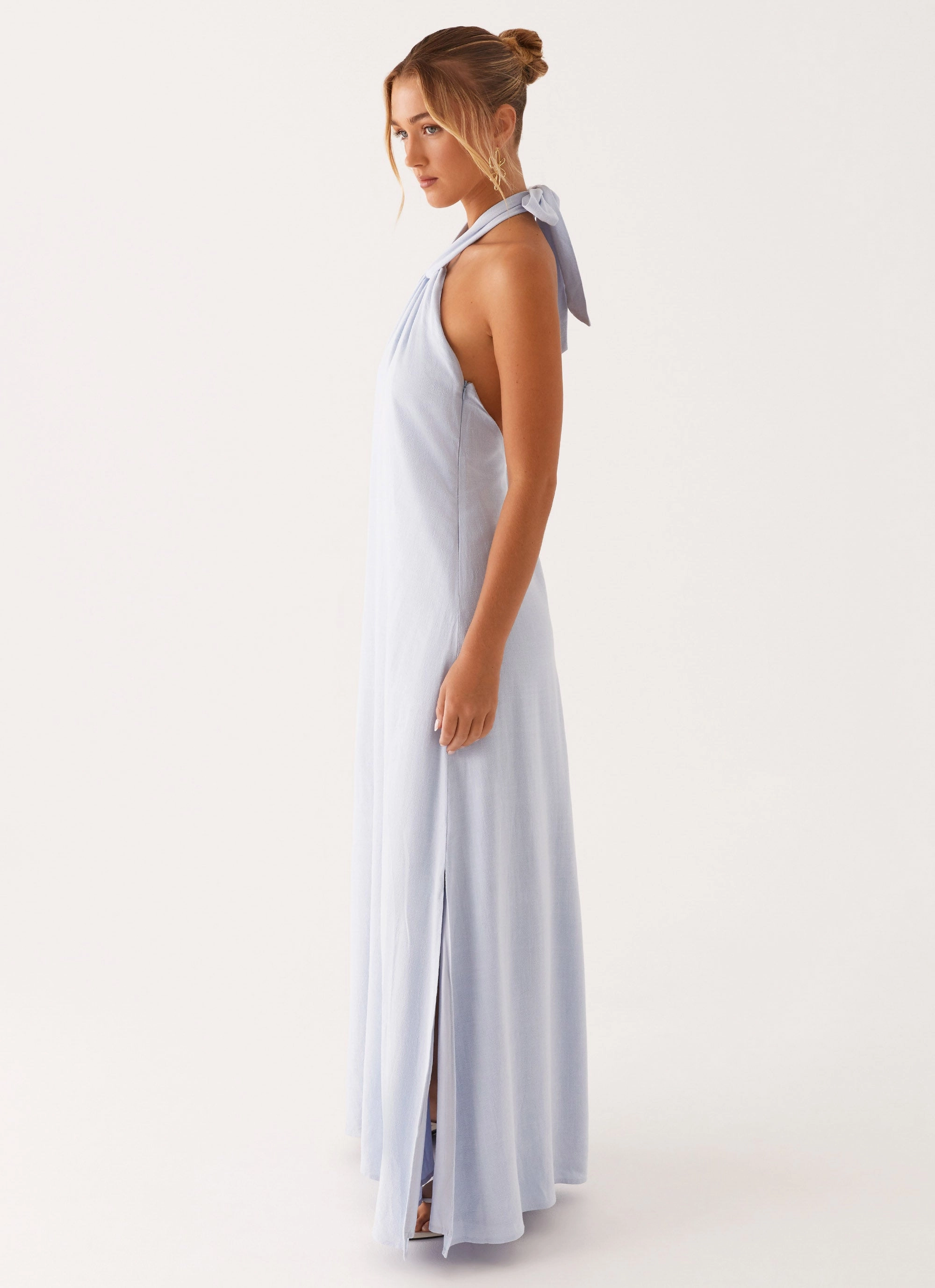 Golden Child Linen Maxi Dress - Blue Office Friendly Climate-Adaptive