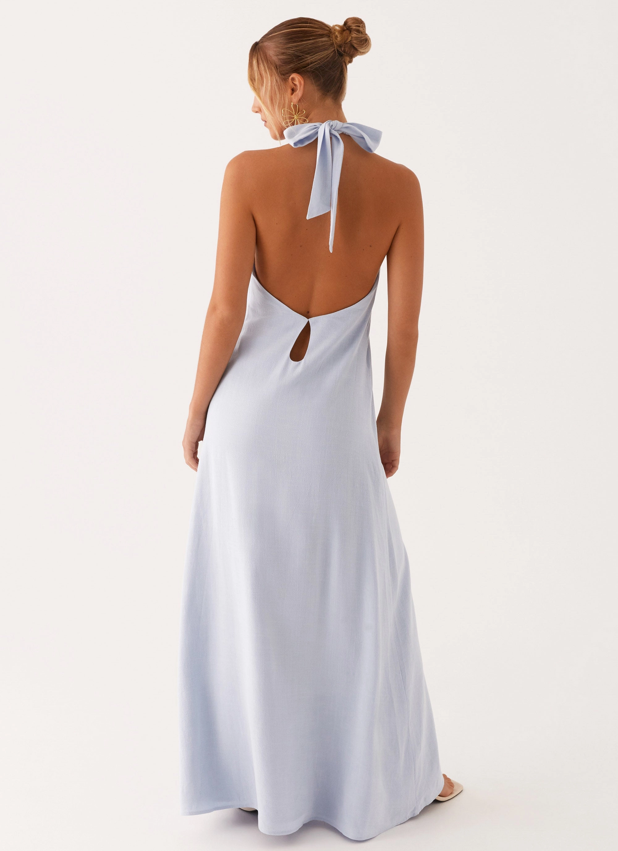 Playful Twist Date-Night Golden Child Linen Maxi Dress - Blue