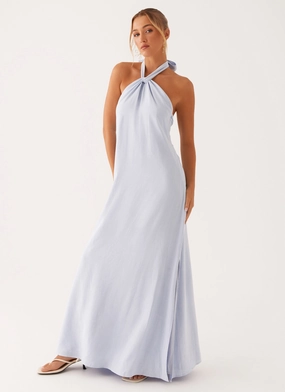 Polished Mood Golden Child Linen Maxi Dress - Blue
