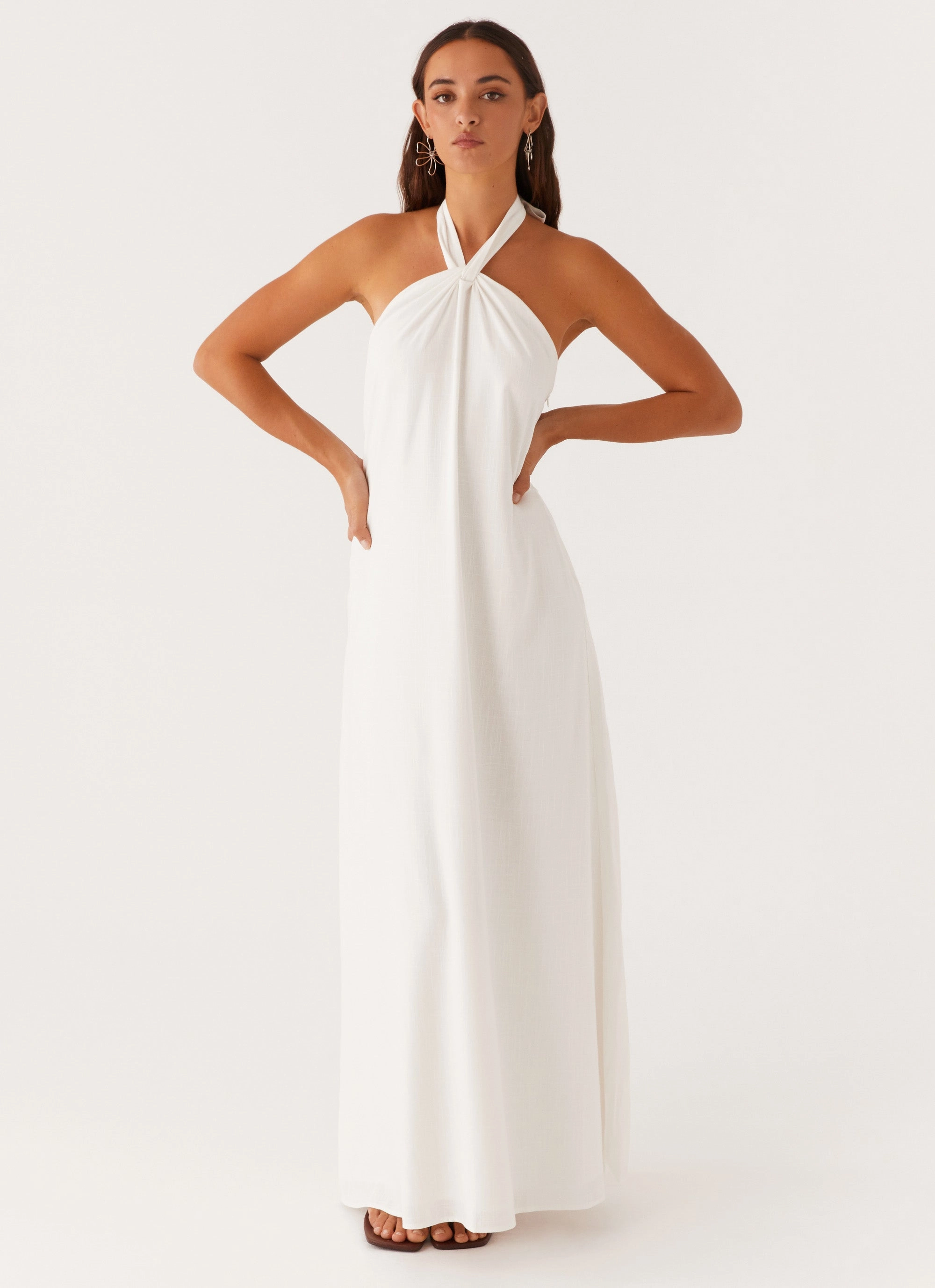 Smart and Sleek Modest Look Golden Child Linen Maxi Dress - White