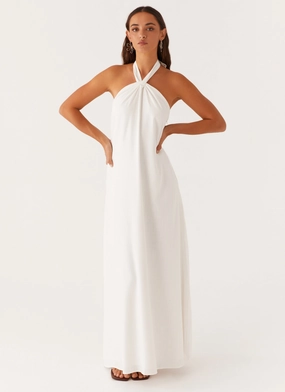 Smart and Sleek Modest Look Golden Child Linen Maxi Dress - White