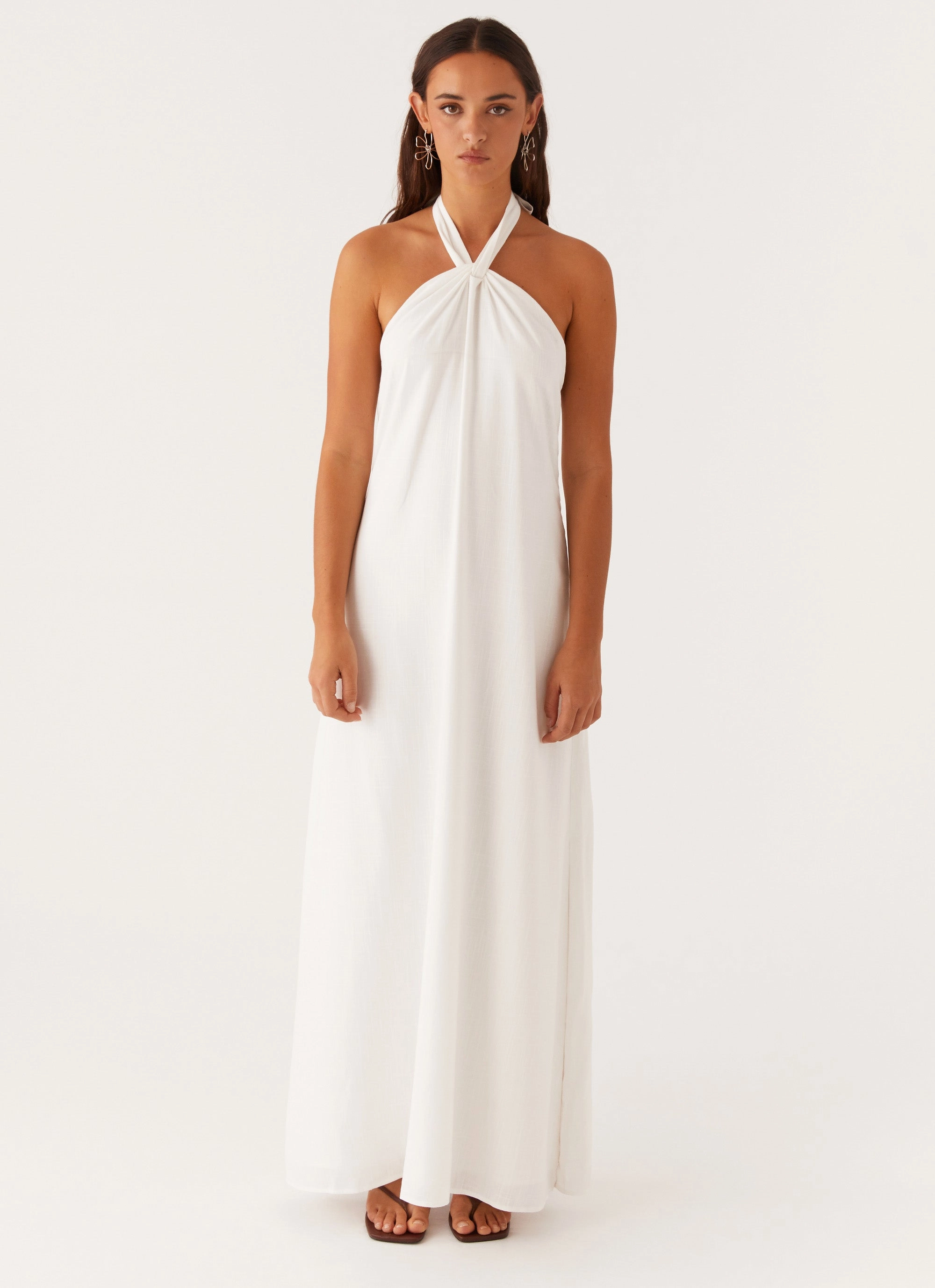 Golden Child Linen Maxi Dress - White Satin-Finish