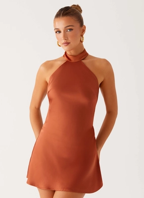 Street Motion Silky-Lining Golden Dunes Mini Dress - Rust