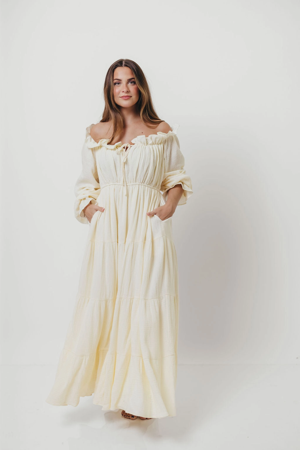 Satin Glow Shine Skin Golden Hour 100% Cotton Maxi Dress in Cream - Bump Friendly