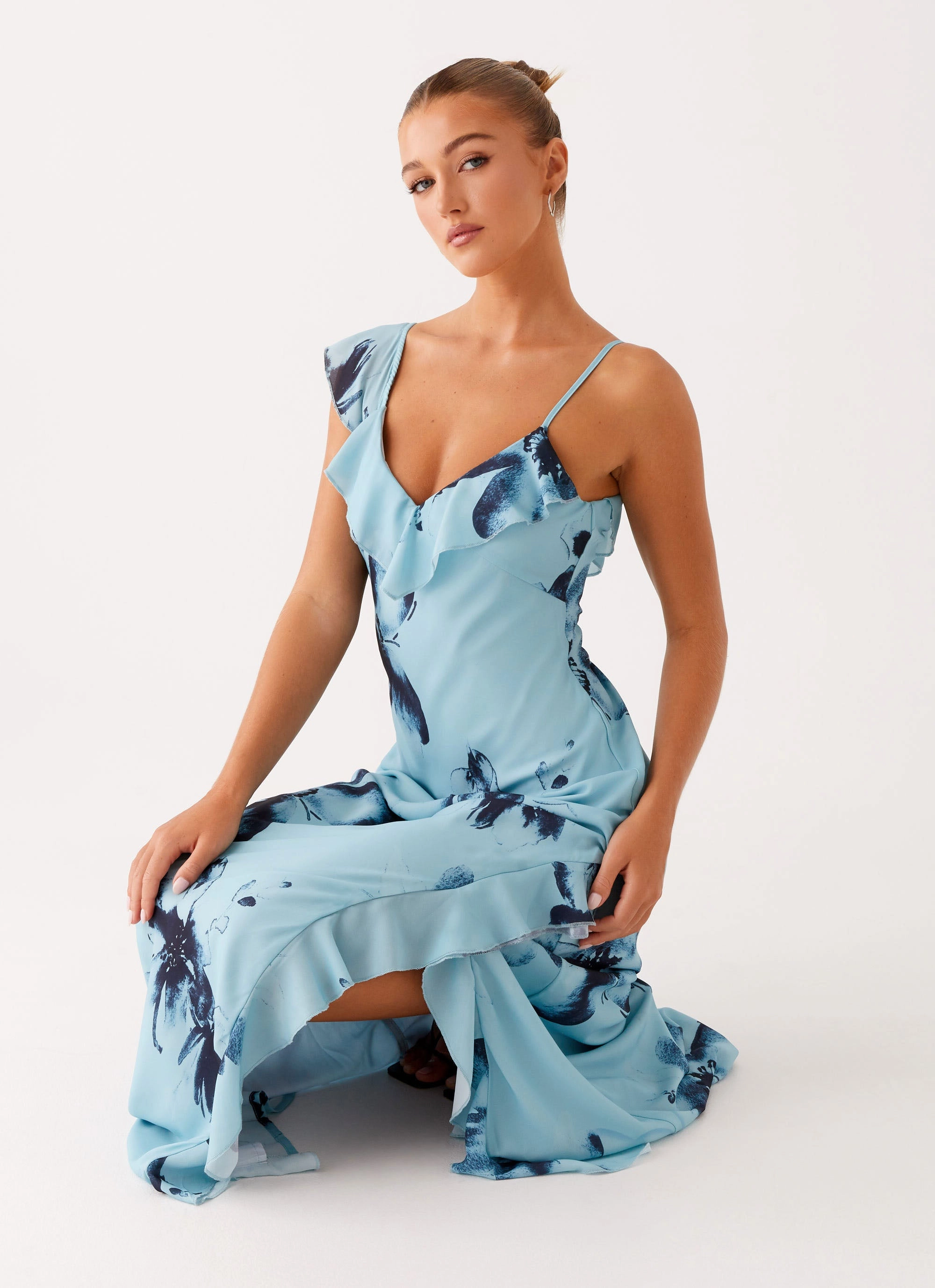Goldsmith Maxi Dress - Blue Black Floral Lace-Edge