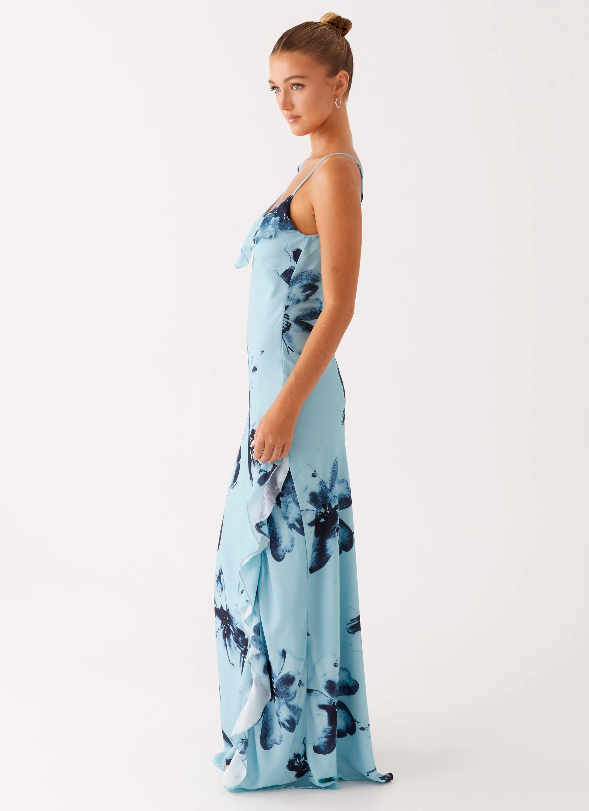 Goldsmith Maxi Dress - Blue Black Floral Fall Piece Flared-Hem