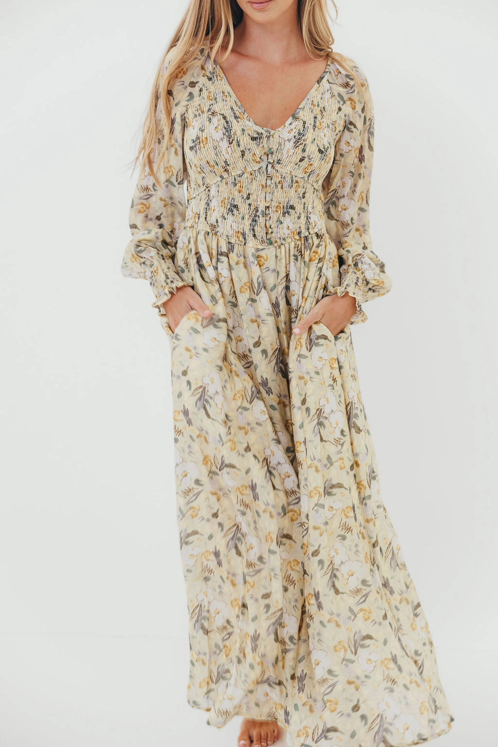 Luann Floral Maxi Dress in Vintage Cream Luxe style Classic Touch