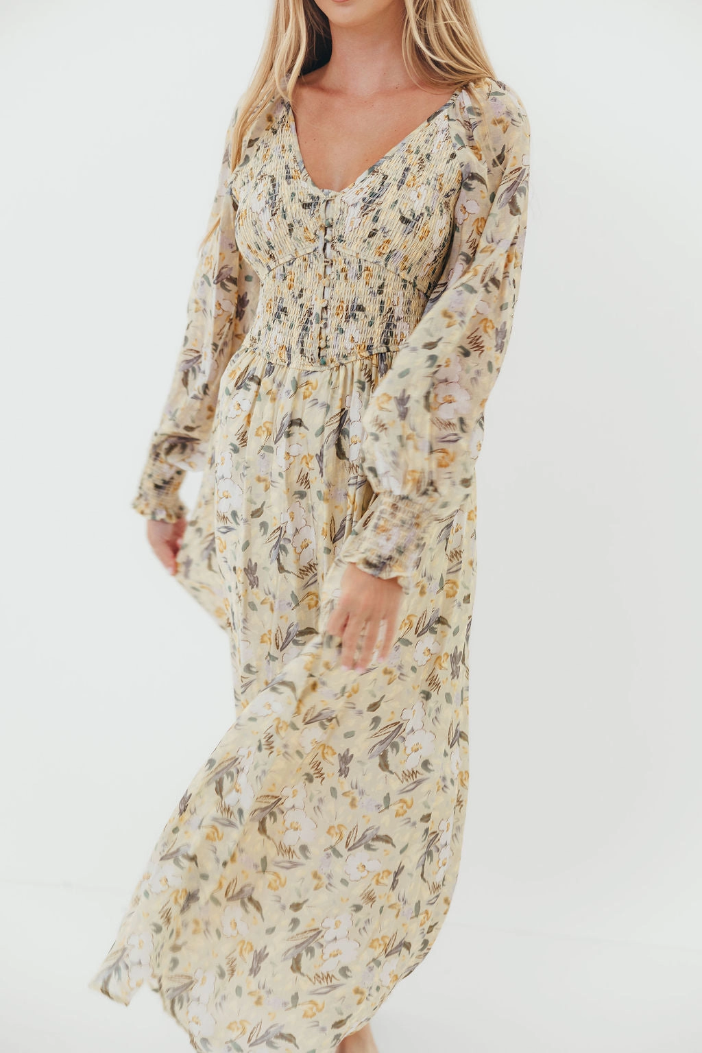 Pure Color Luann Floral Maxi Dress in Vintage Cream