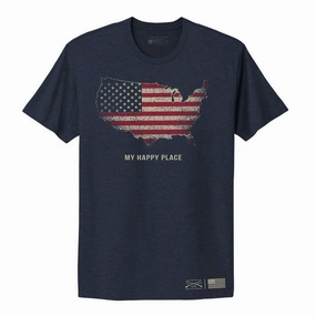 DurableStitching Raw Edge Hem Women's My Happy Place Boyfriend Fit T-Shirt - Midnight Navy
