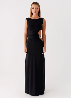 Jayana Maxi Dress - Black Tear-resistant Pleat-Front