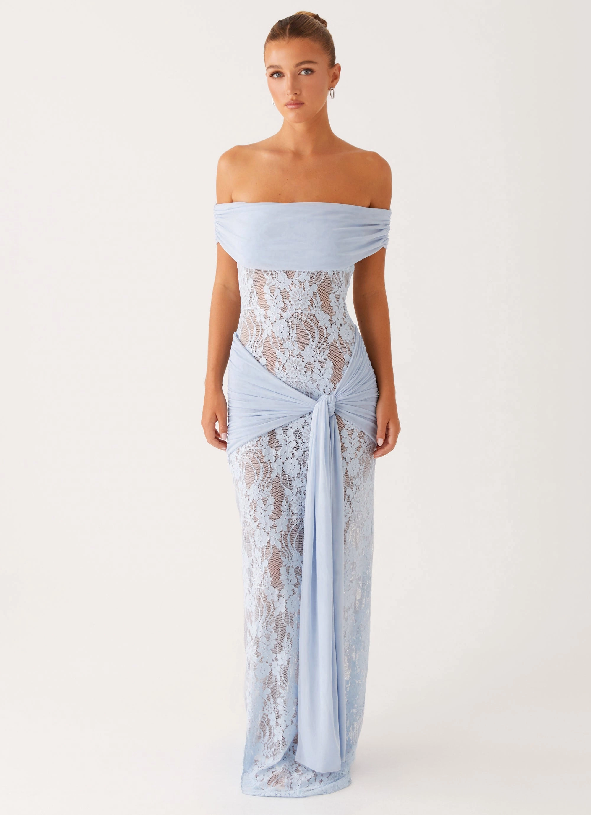 Romantic Bloom Elastic-Cuff Gracie Twist Maxi Dress - Blue