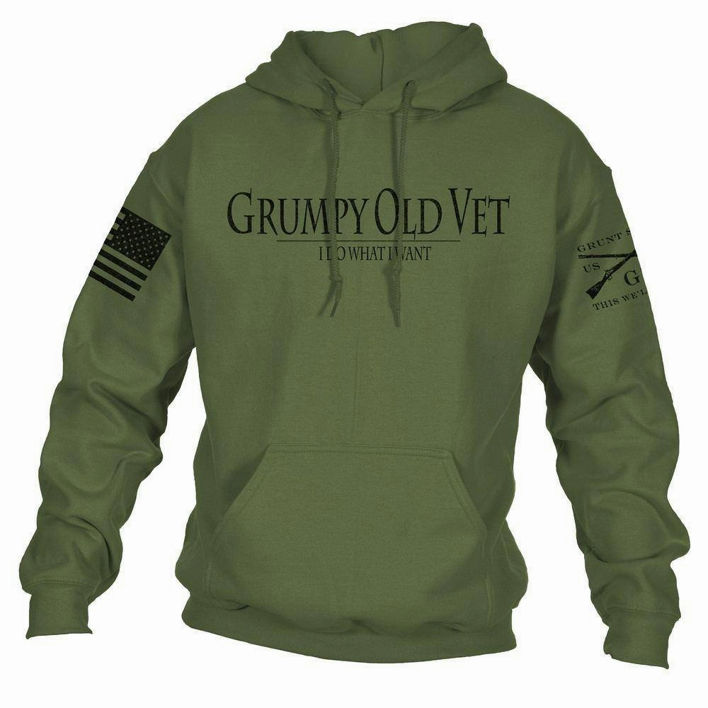 Grumpy Old Vet Hoodie - Military Green Skater Vibe Moisture wicking