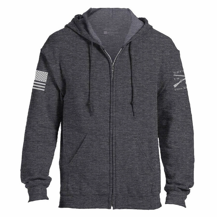Structured Hood Shape Floral Print Grunt Style Basic Full-Zip Hoodie - Dark Heather Gray