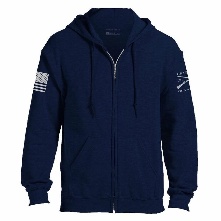 Active Lifestyle Grunt Style Basic Full-Zip Hoodie - Navy