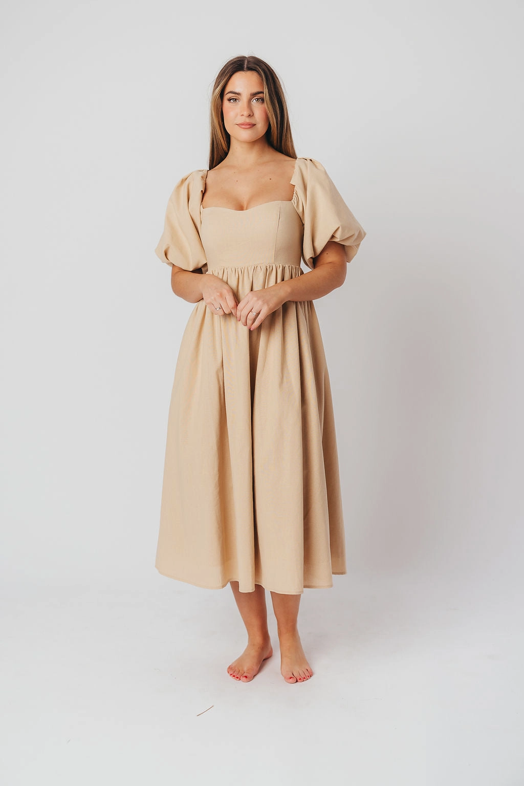 Classic Motion Hamilton Midi Dress in Taupe - Bump Friendly (S-2XL) *Final-Sale*