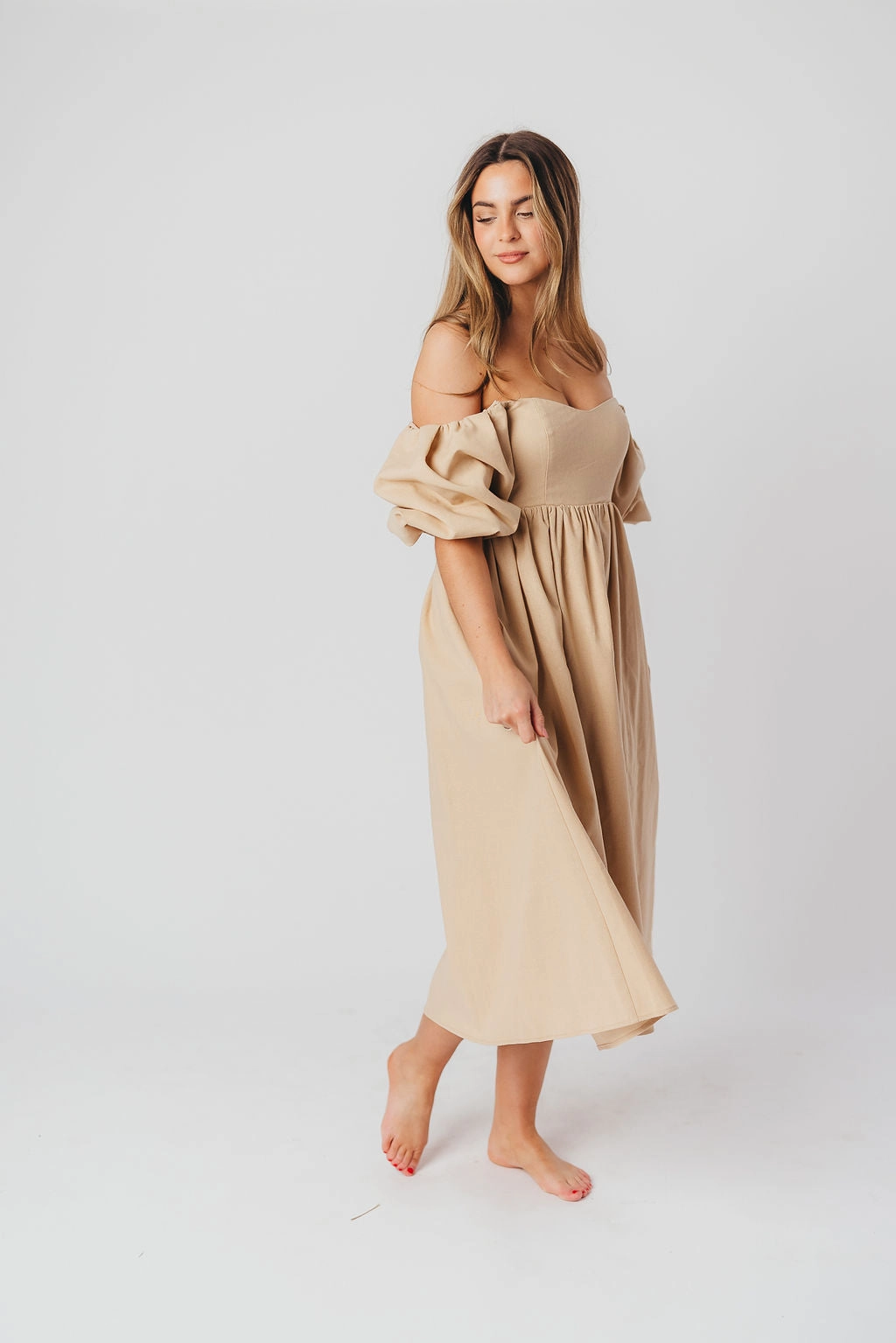 ContrastStitching Hamilton Midi Dress in Taupe - Bump Friendly (S-2XL) *Final-Sale*