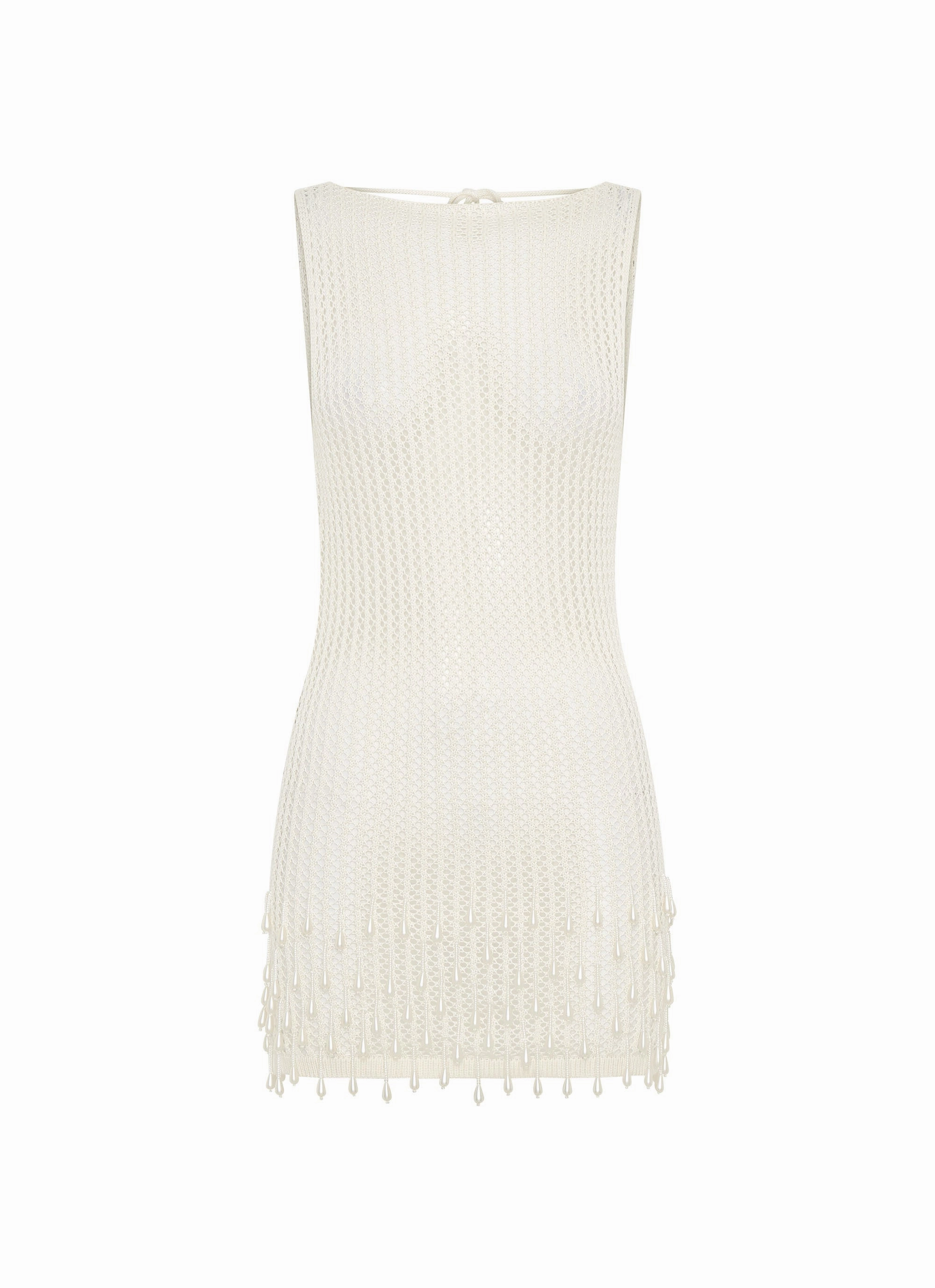 Miracle Beaded Crochet Mini Dress - Ivory Warm Base