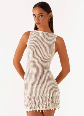 Sophisticated Vibe Miracle Beaded Crochet Mini Dress - Ivory