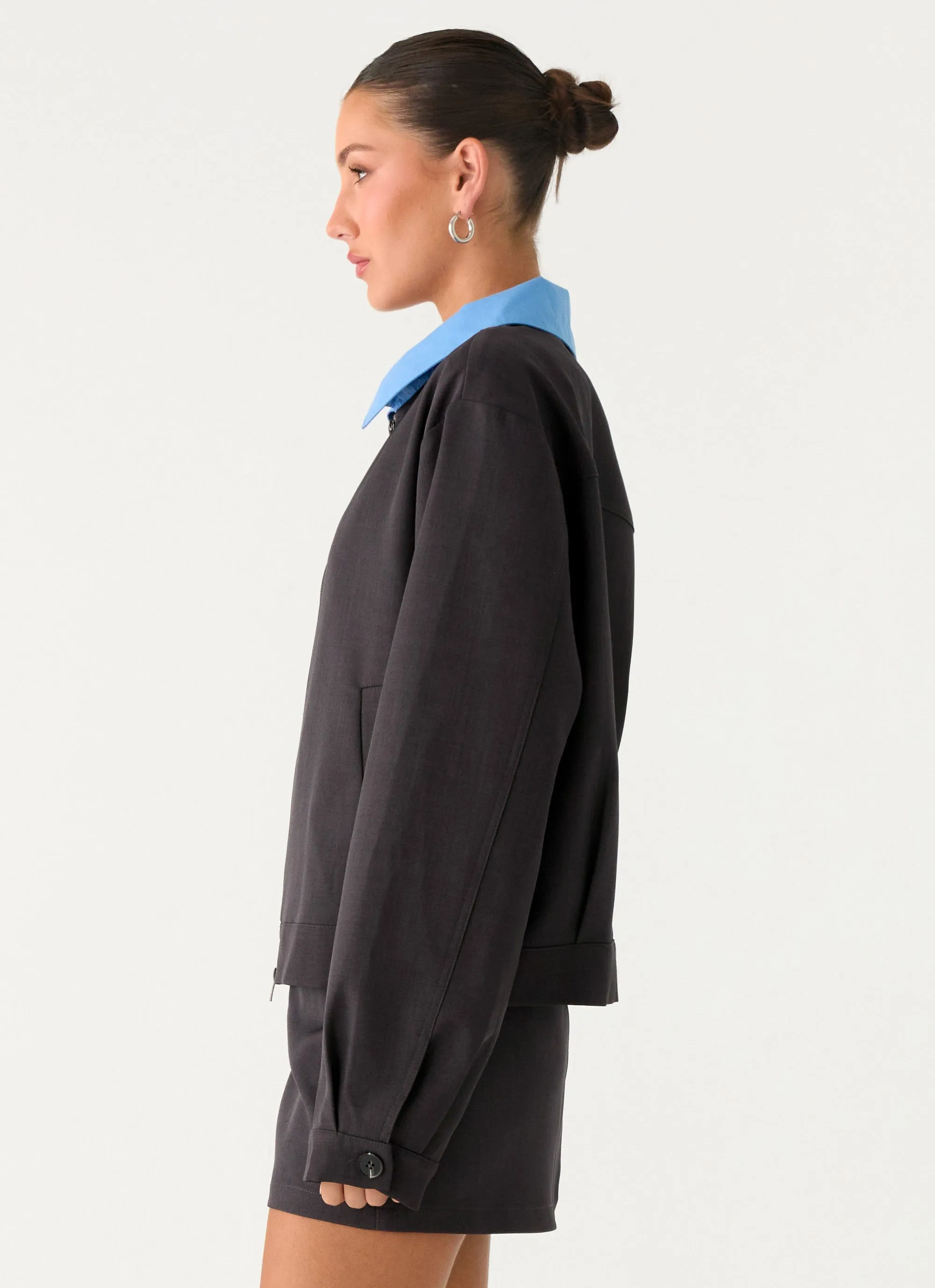 Frictionless Cuffs Harlee Poplin Suiting Jacket - Charcoal
