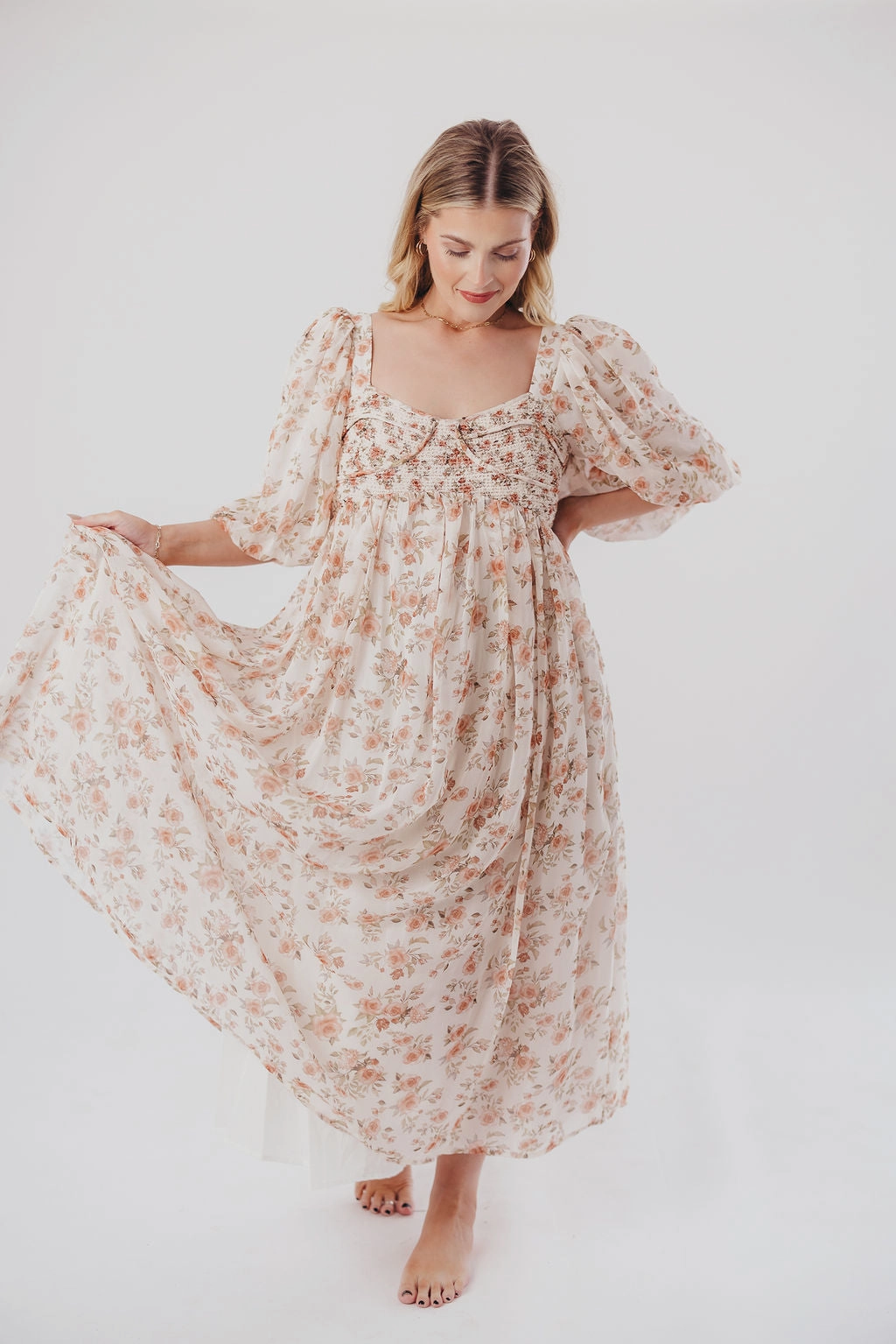 Neutral Finish EasyCareMaterial Harlow Maxi Dress in Ivory Floral - Bump Friendly & Inclusive Sizing (S-3XL)