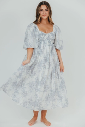 Bless Touch SmoothEdgeFinish Harlow Maxi Dress in Light Blue Floral - Bump Friendly and Size Inclusive