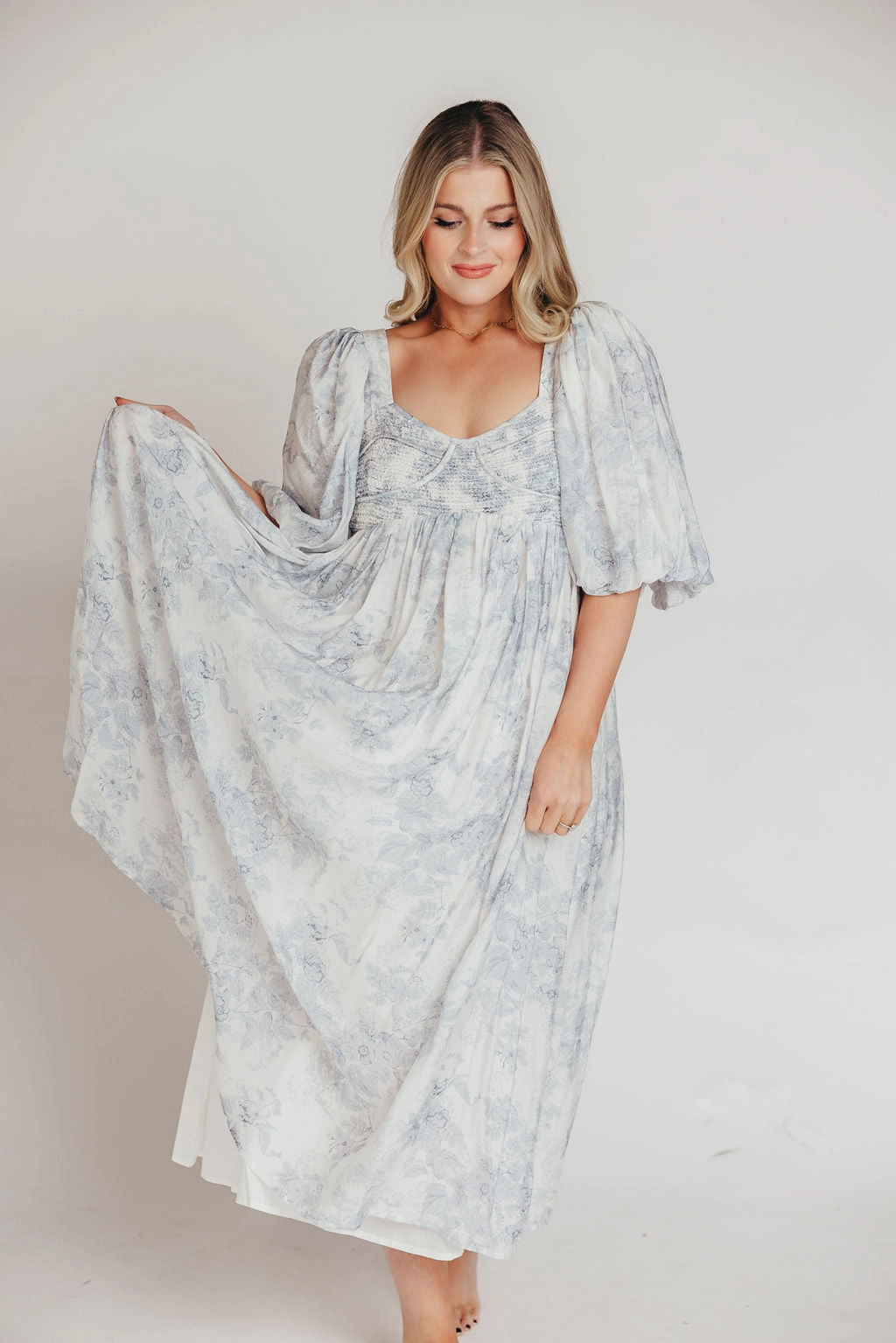Smart touch Harlow Maxi Dress in Light Blue Floral - Bump Friendly and Size Inclusive