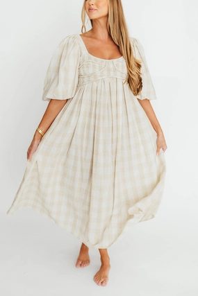 Anytime Fit Harlow Maxi Dress in Natural Plaid - Bump Friendly