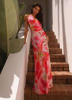 Vibrant Layer Elysia Mesh Maxi Dress - White Pink Lilly