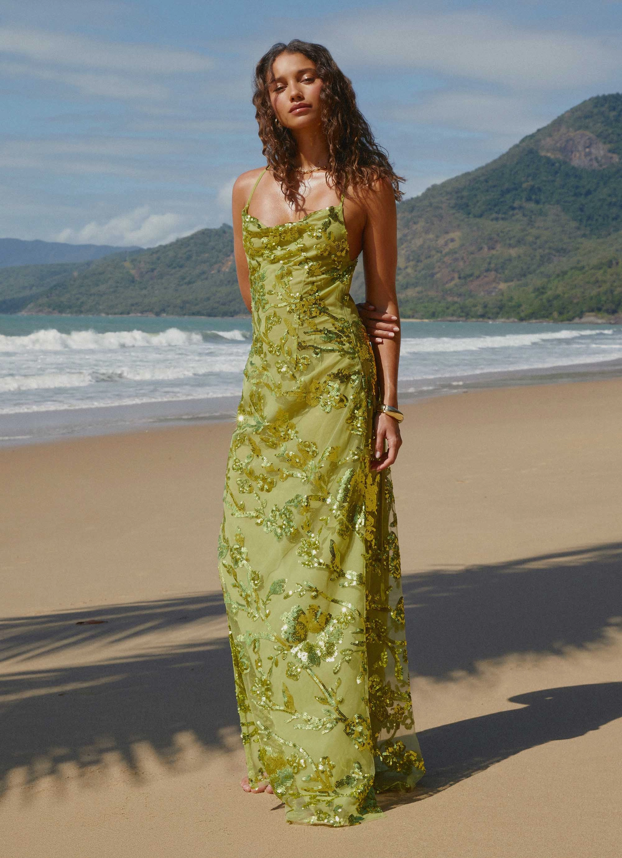 Office Fit Classic Motion Havana Sequin Maxi Dress - Lime