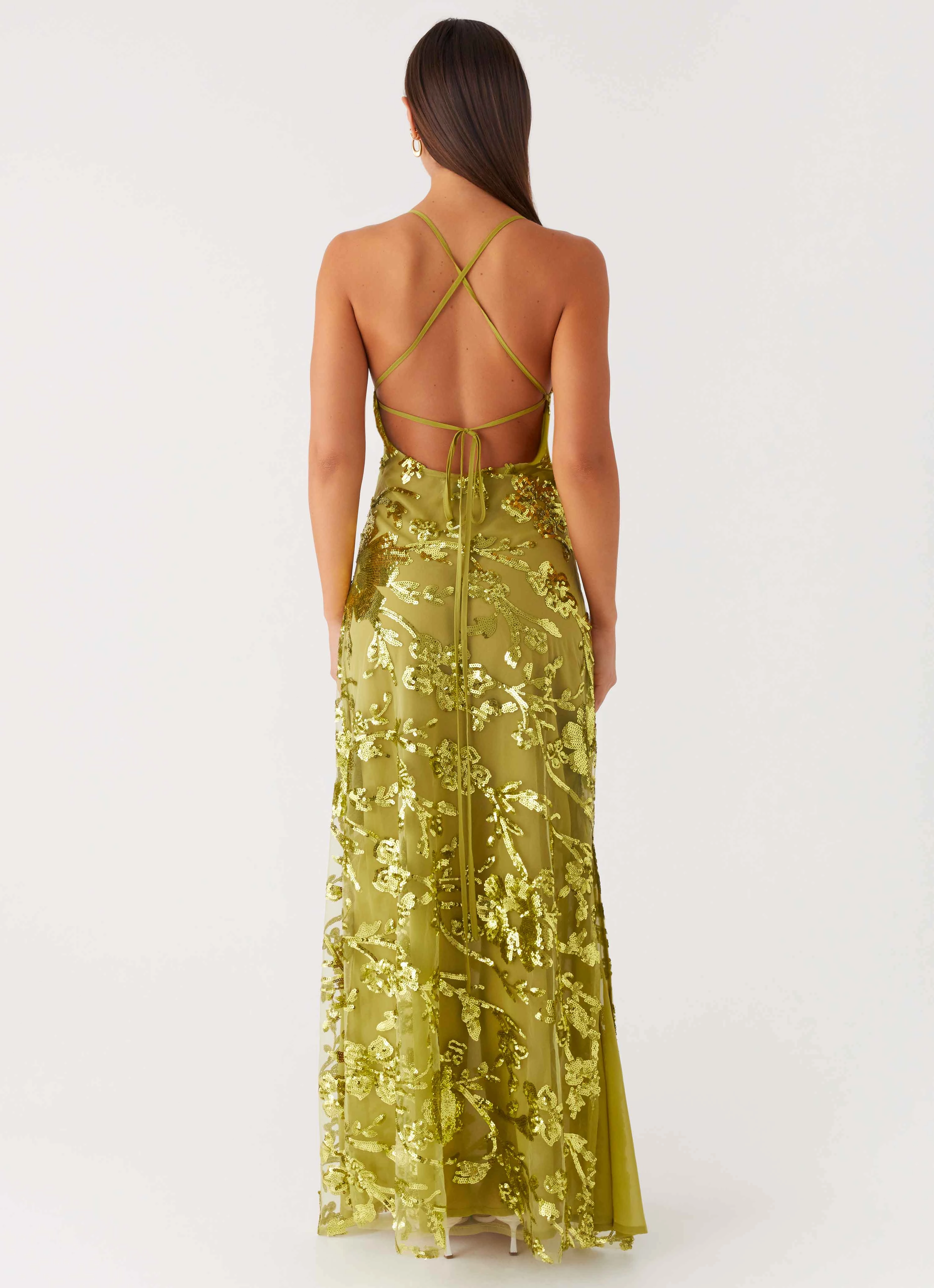 Light Blend Havana Sequin Maxi Dress - Lime