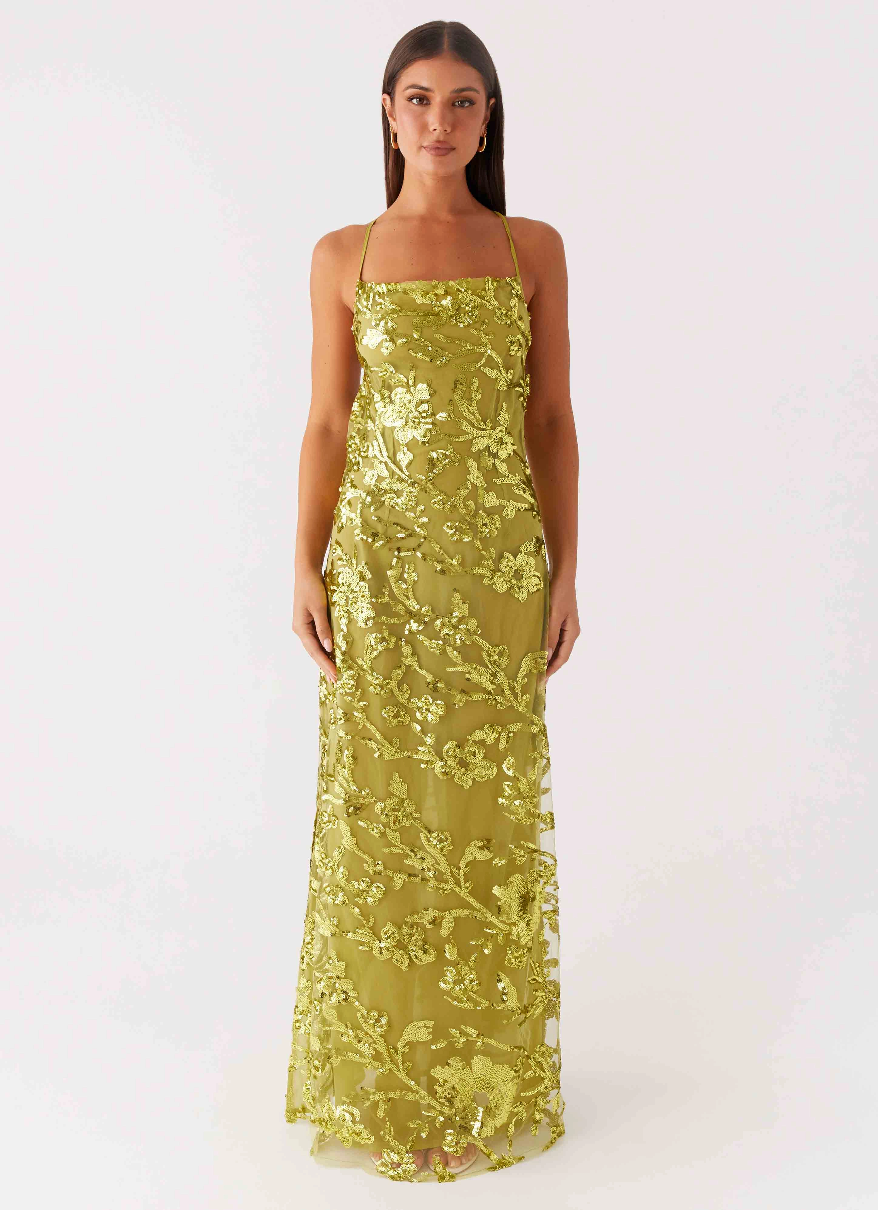 Clean Fit Havana Sequin Maxi Dress - Lime
