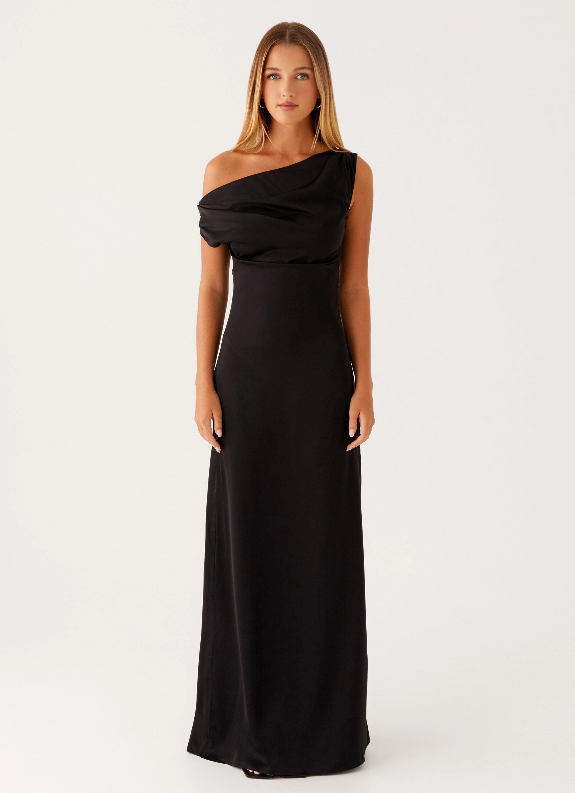 Flattering Layer Eco-friendly Heart Of Glass Satin Maxi Dress - Black