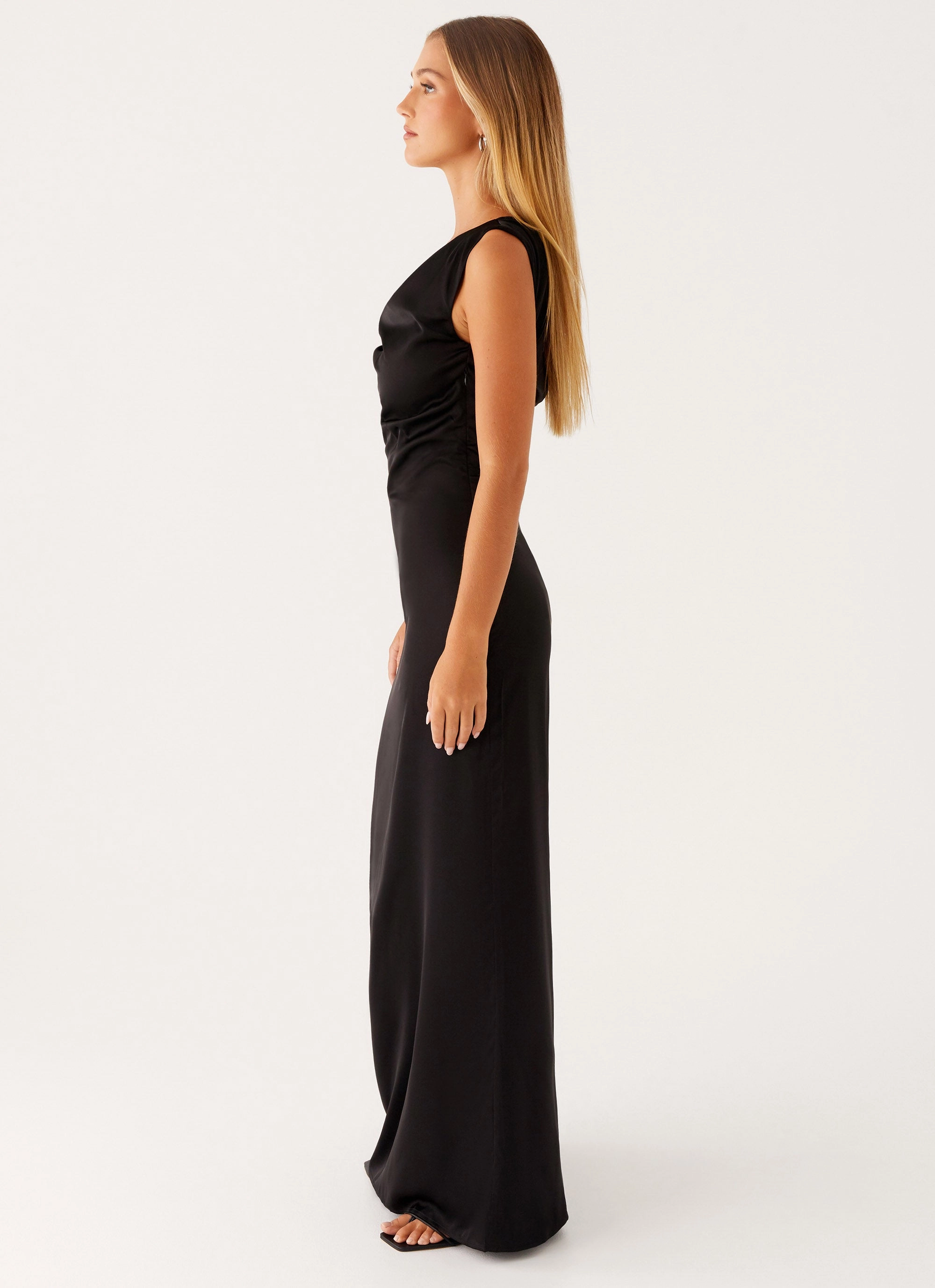 Heart Of Glass Satin Maxi Dress - Black Soft Texture