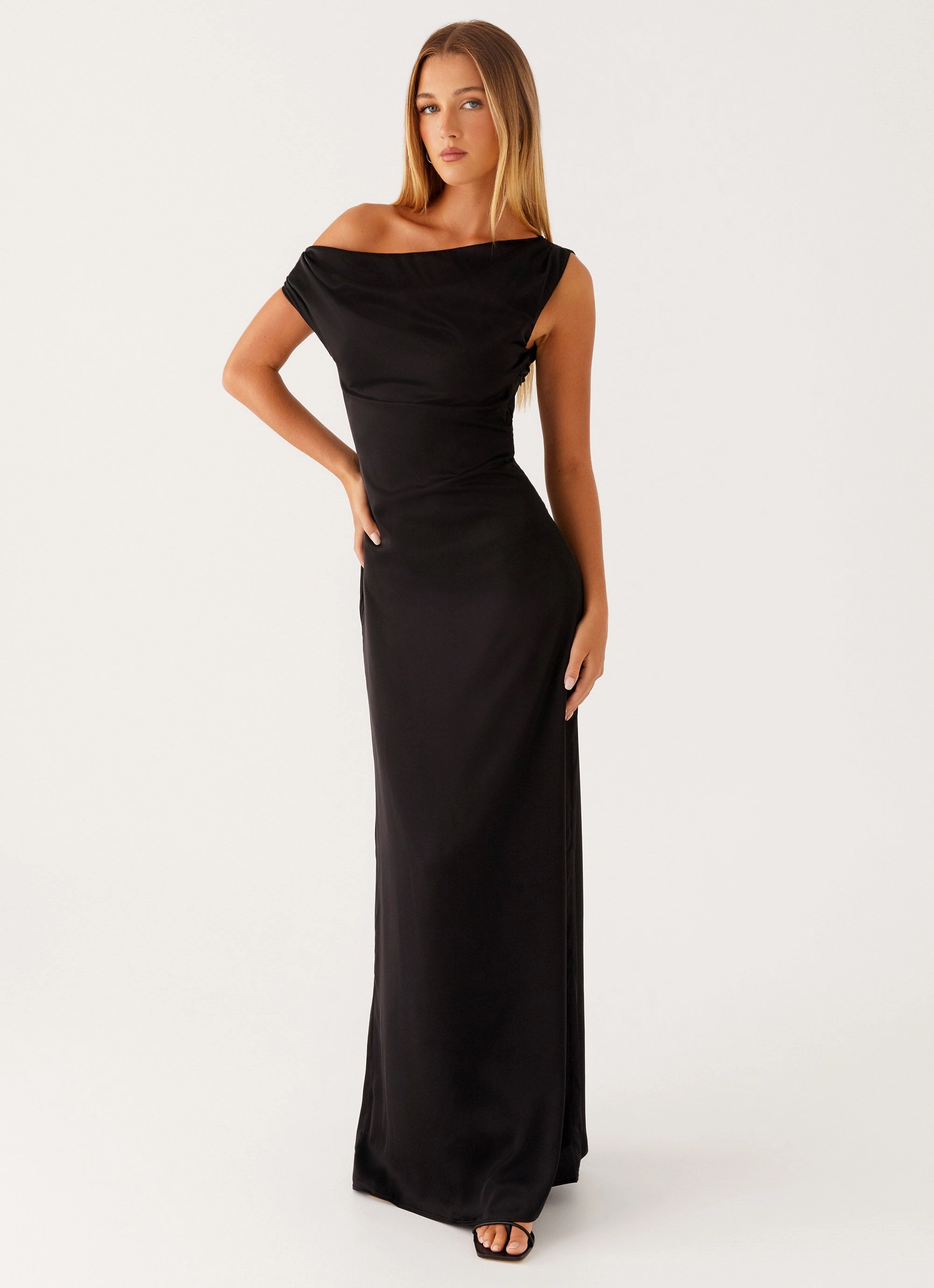 Heart Of Glass Satin Maxi Dress - Black Bright Mood Basic Warm