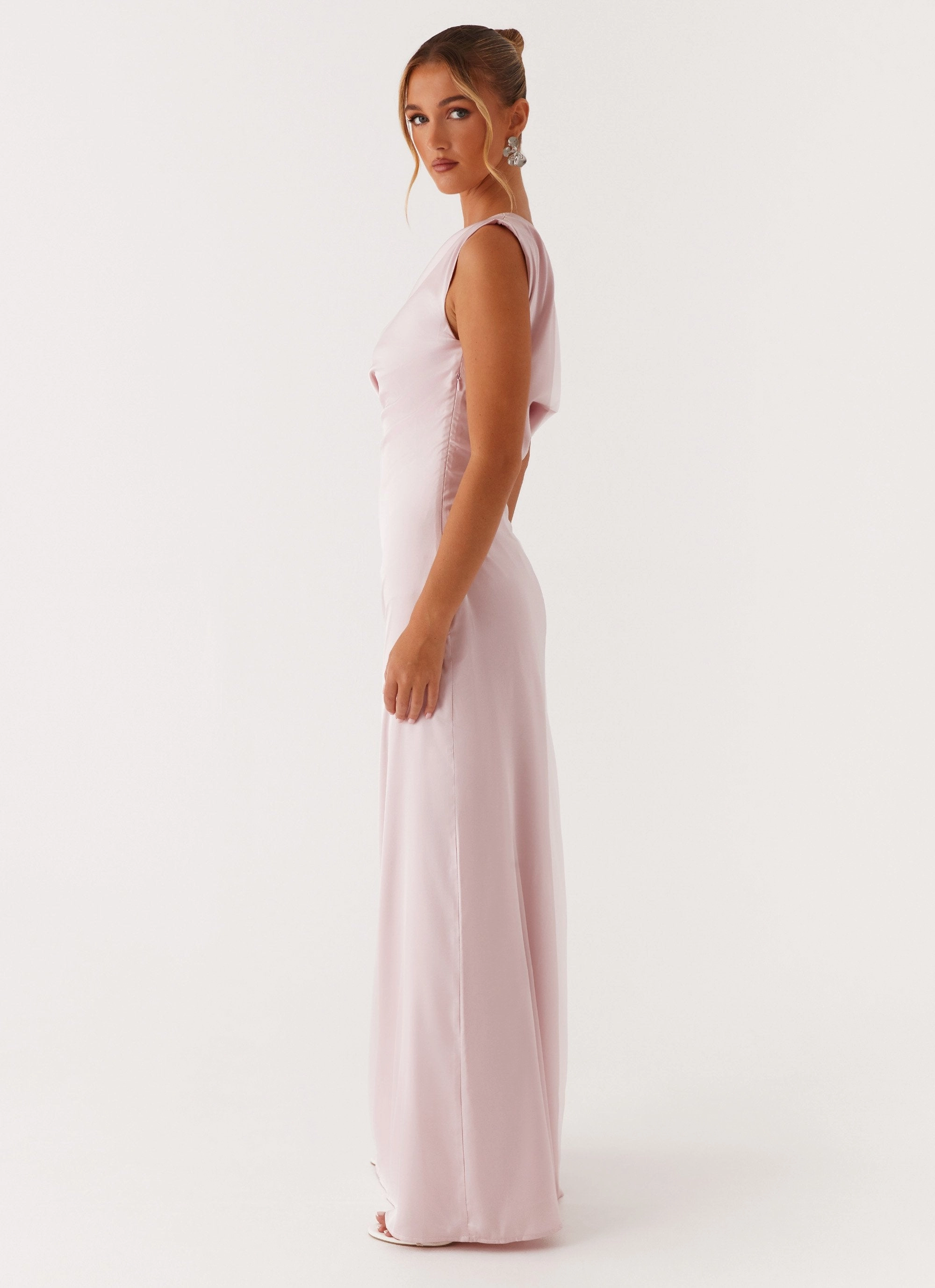 Heart Of Glass Satin Maxi Dress - Pink Flow Sleeve