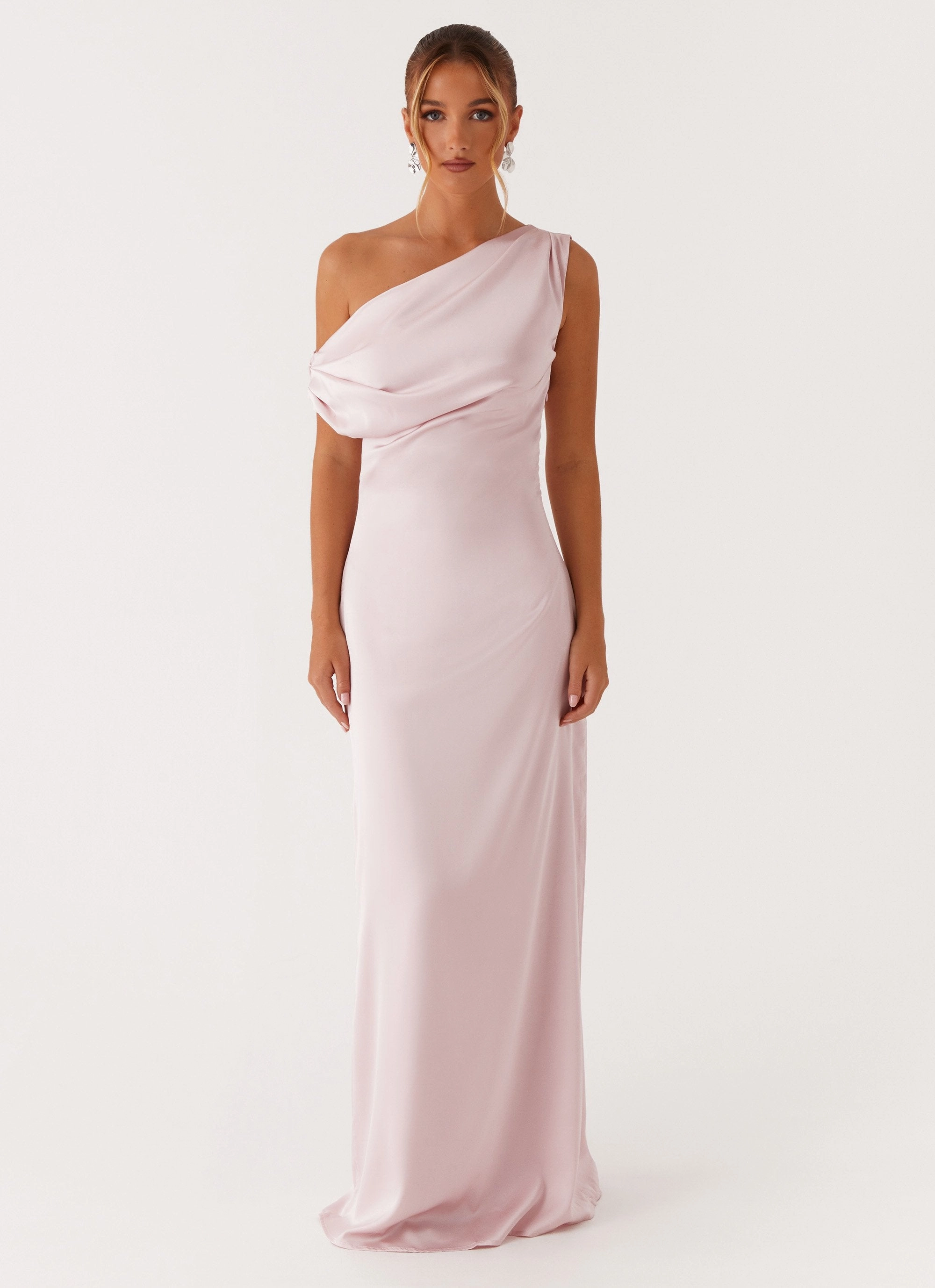 Heart Of Glass Satin Maxi Dress - Pink High Waist