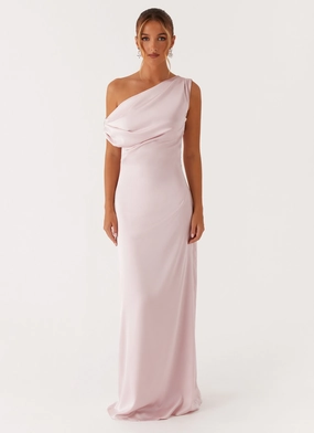 Heart Of Glass Satin Maxi Dress - Pink High Waist