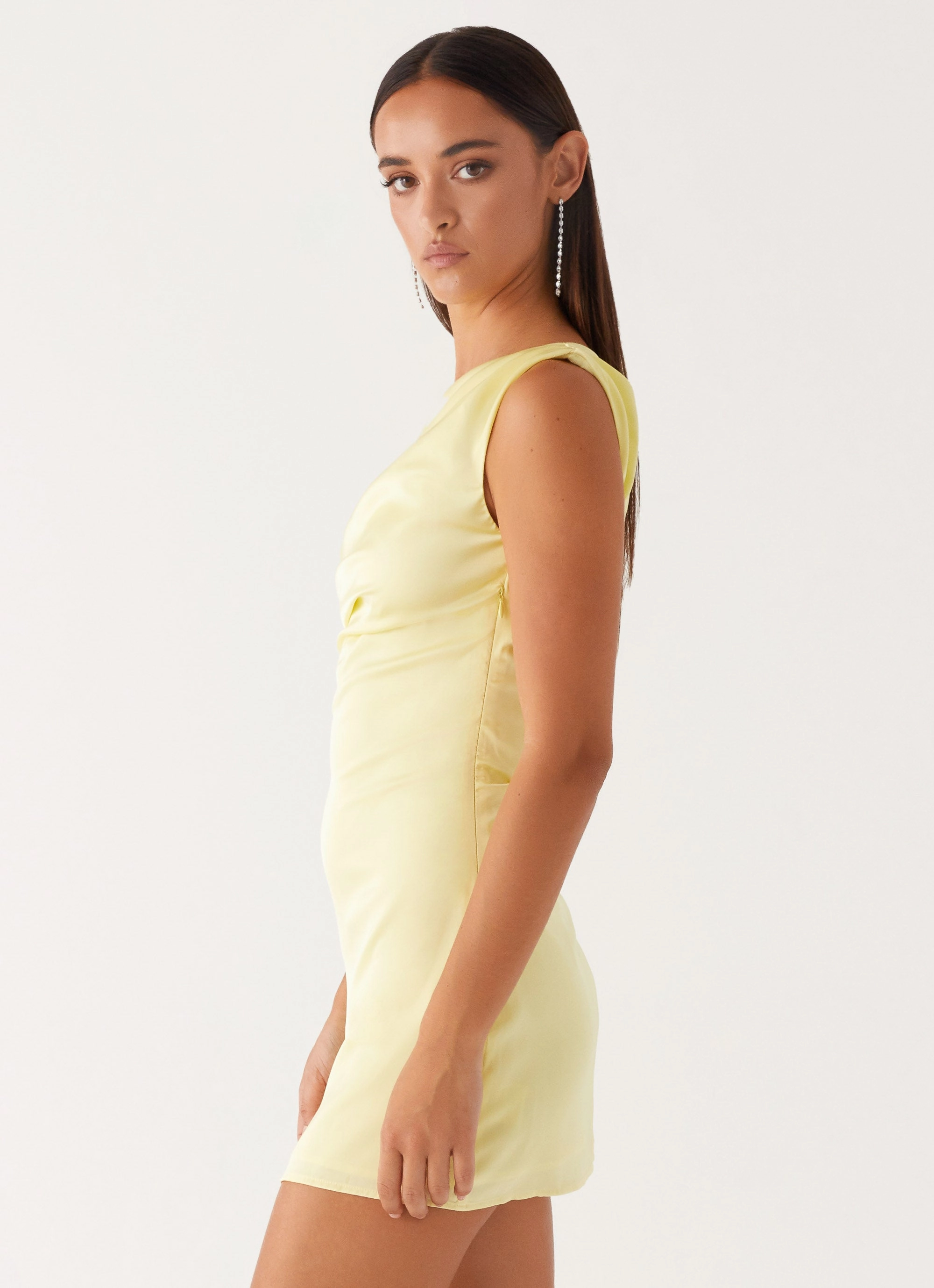 Heart Of Glass Satin Mini Dress - Yellow Smart Comfort Work Appropriate