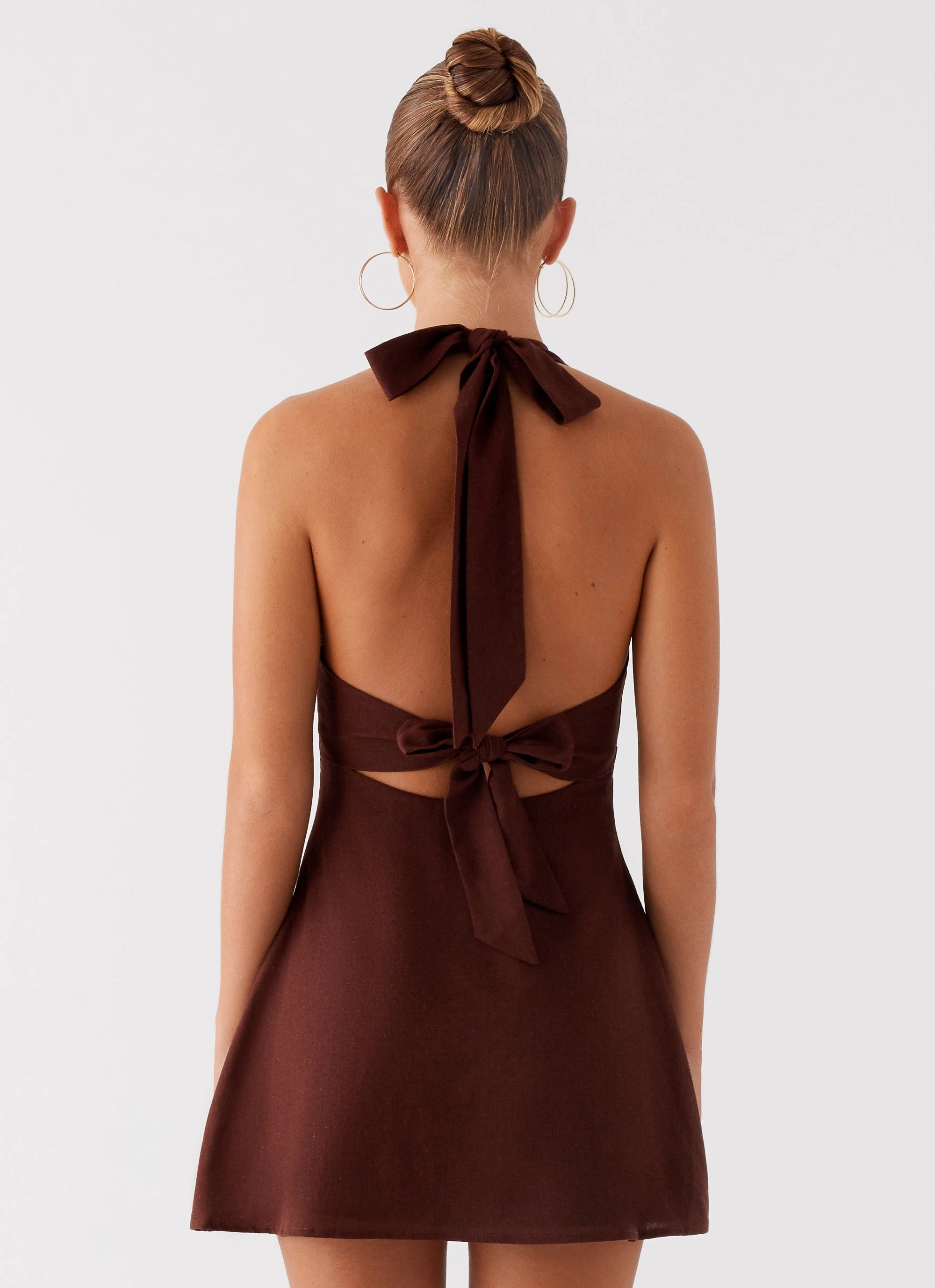 Heavy Hearted Linen Mini Dress - Brown Chic Fit Wear