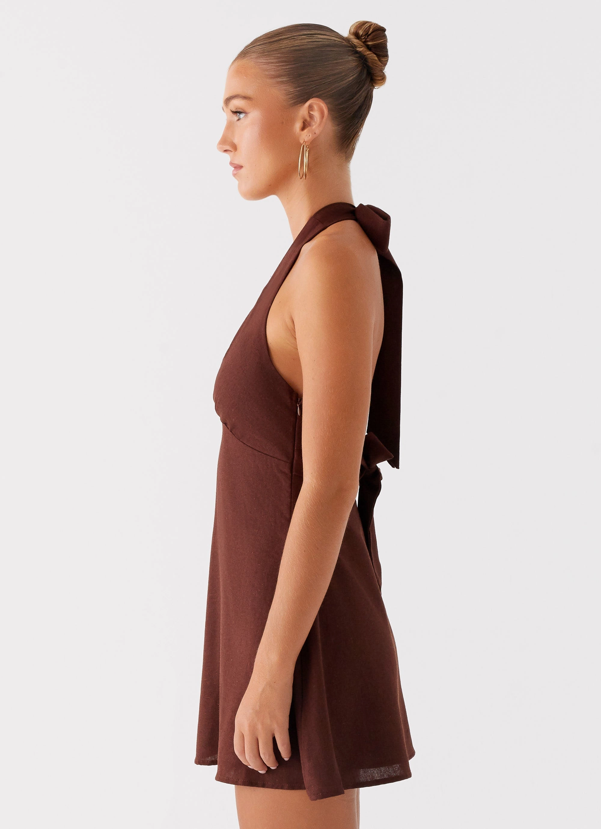 Party Safe Heavy Hearted Linen Mini Dress - Brown