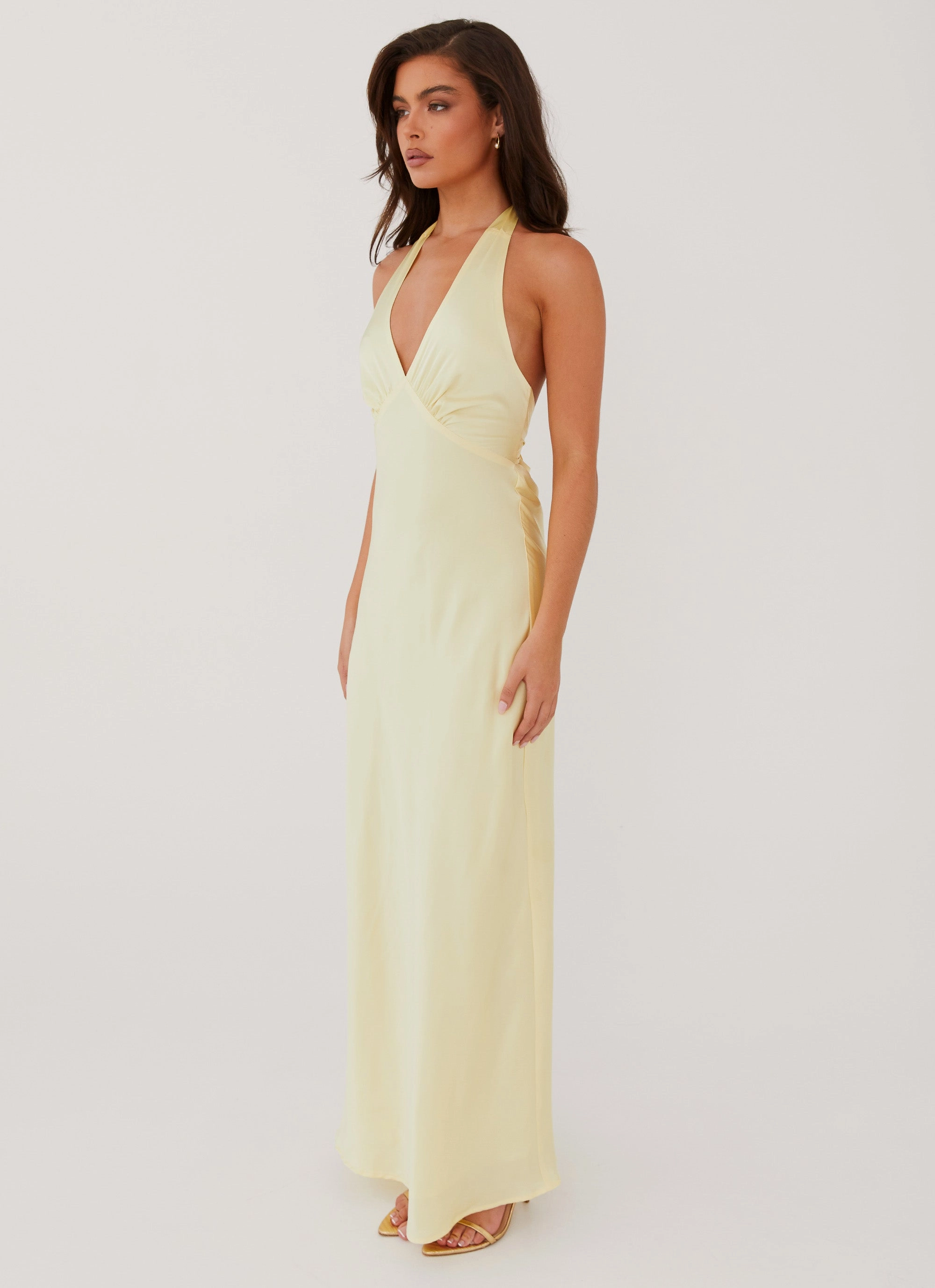 Art Soul Heavy Hearted Satin Maxi Dress - Lemon