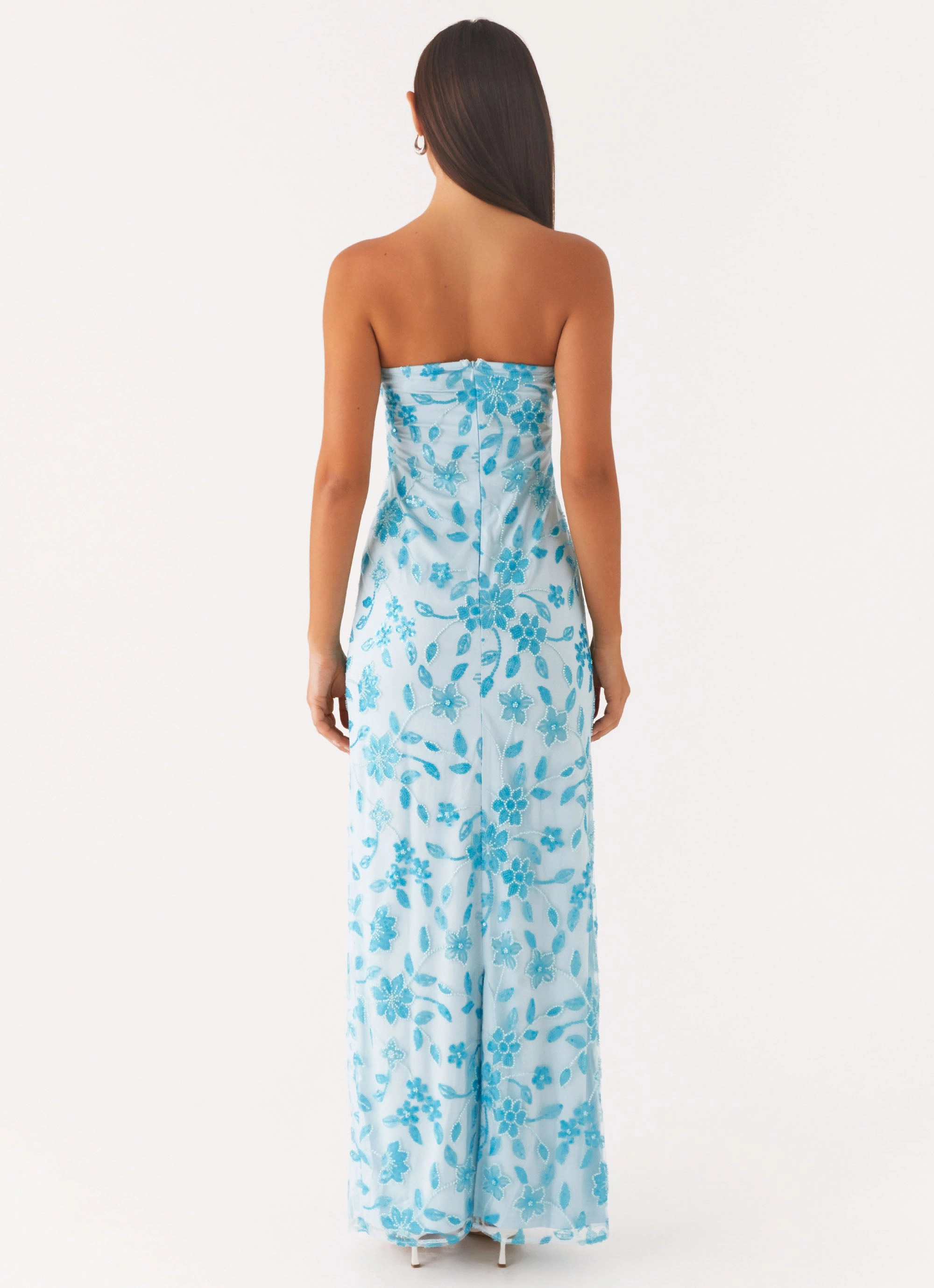 Prism Beaded Maxi Dress - Blue Zip-Closure Trendy And Comfortable